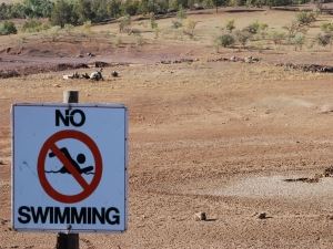 No swimming sign in desert
